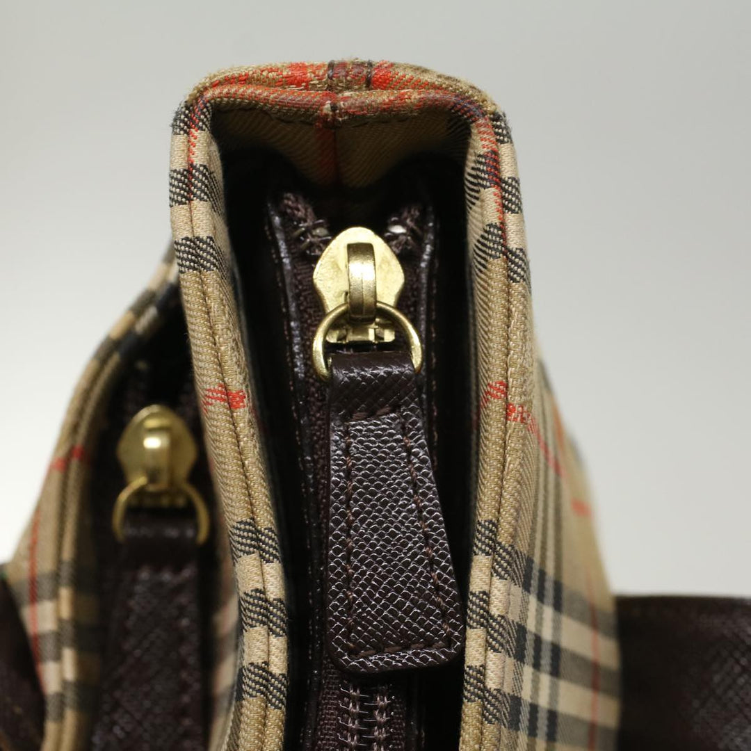 BURBERRY Nova Check Shoulder Bag Canvas Beige Brown Auth Hk811