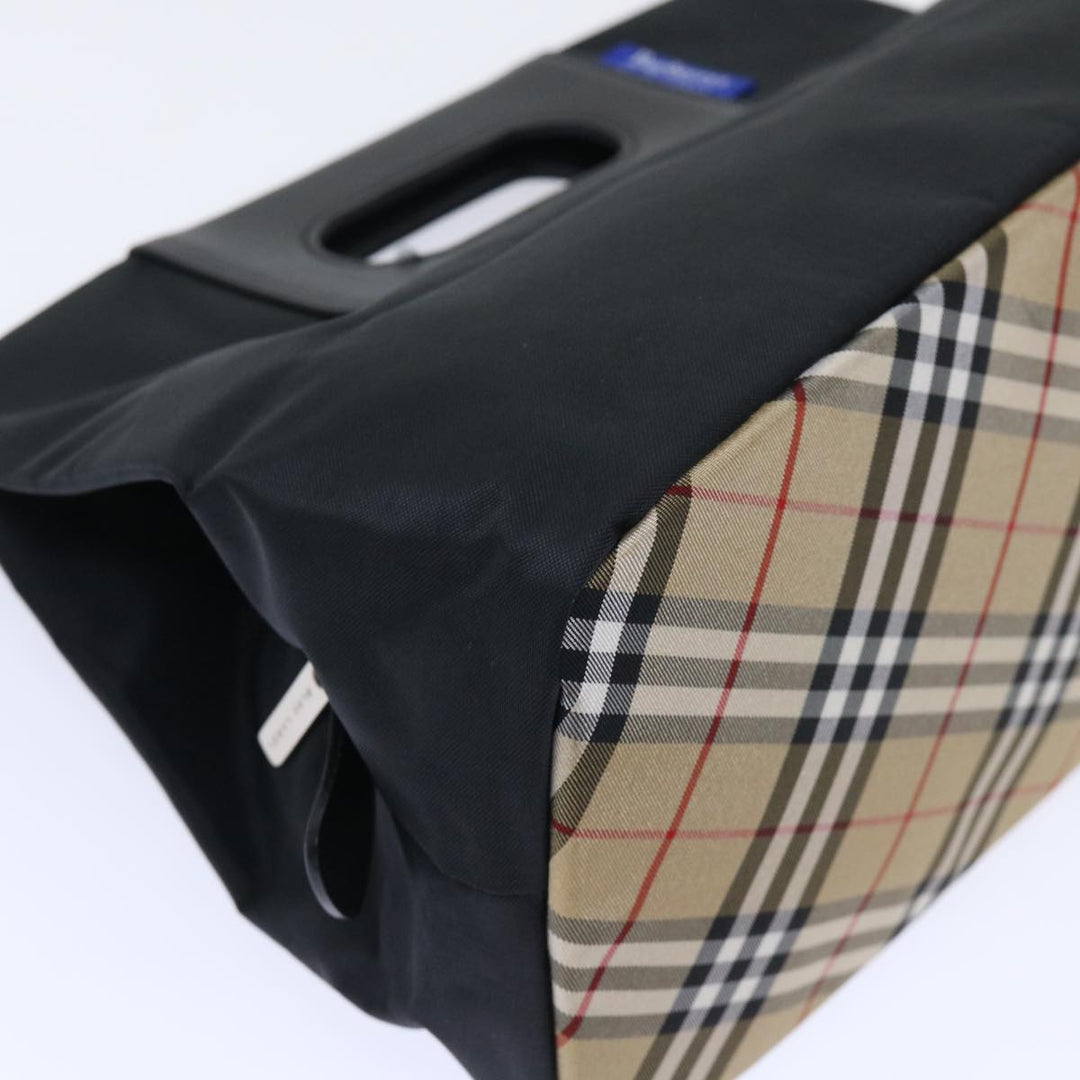 BurberrySs Nova Check Blue Label Hand Bag Nylon Black Beige Auth hk826