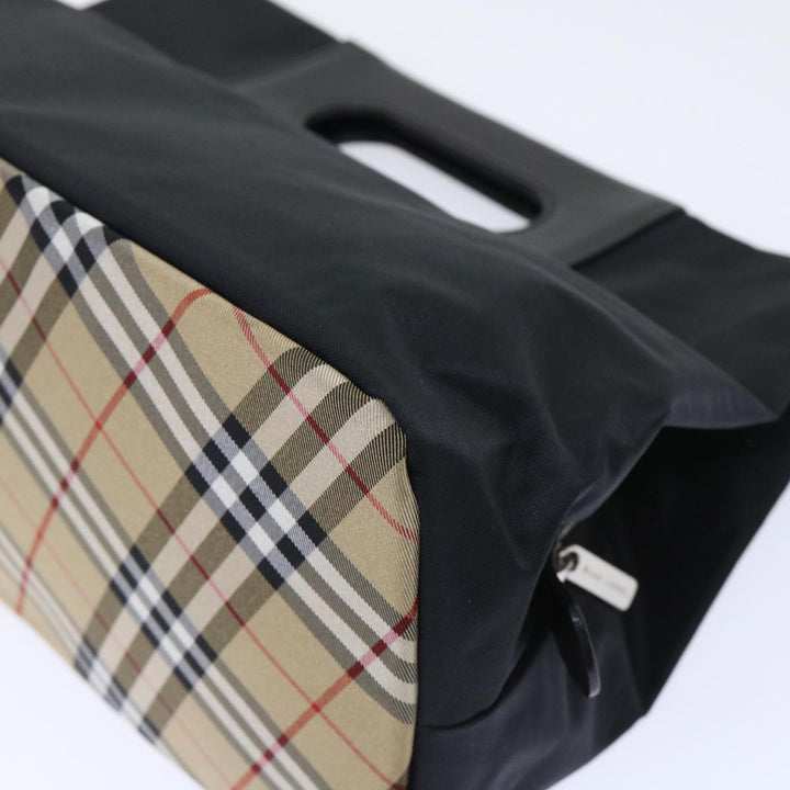 BurberrySs Nova Check Blue Label Hand Bag Nylon Black Beige Auth hk826