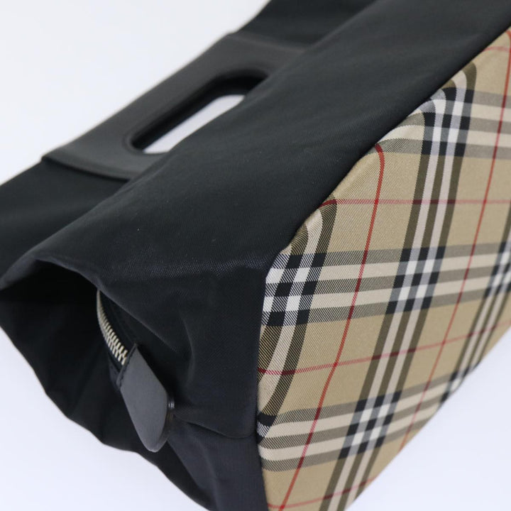 BurberrySs Nova Check Blue Label Hand Bag Nylon Black Beige Auth hk826