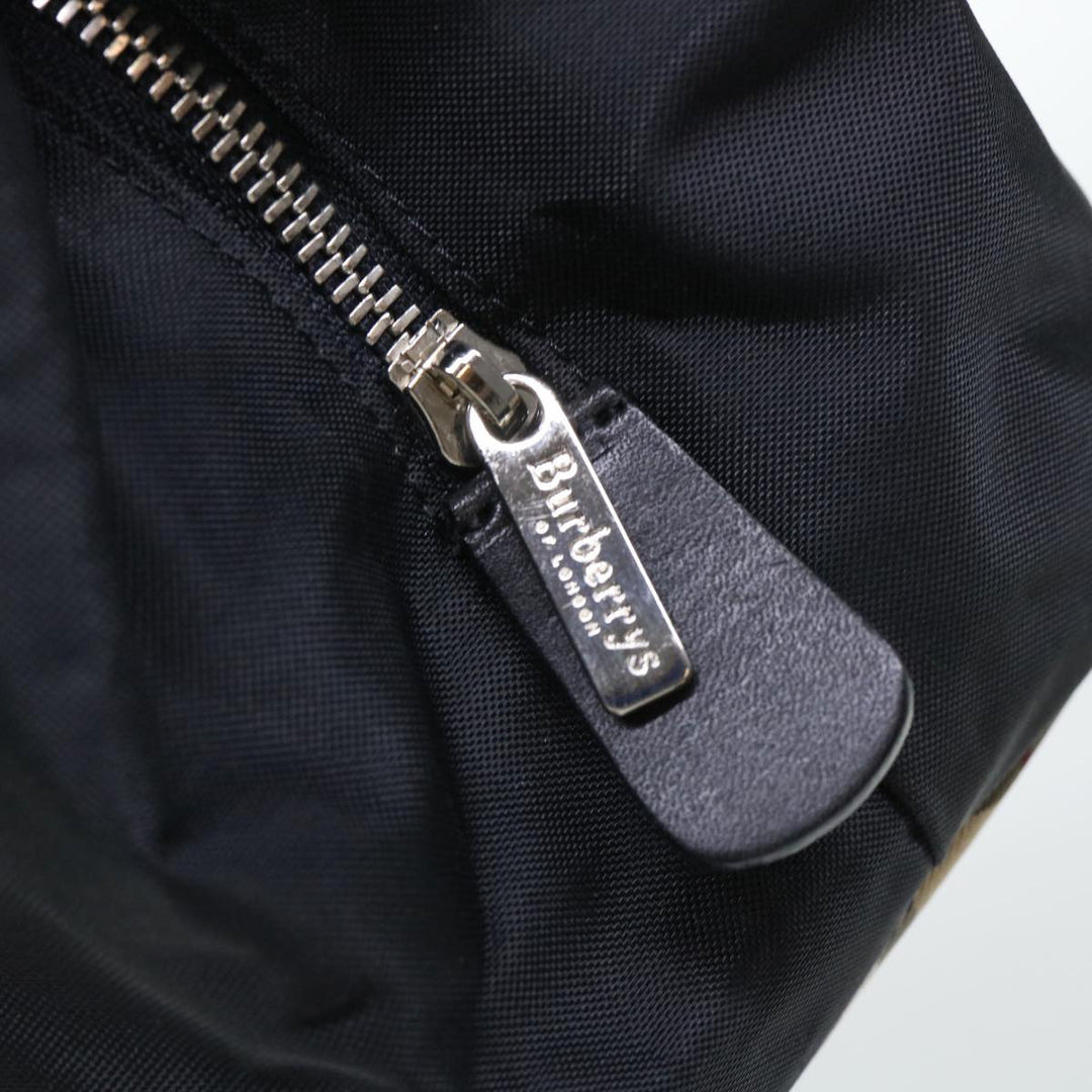 BurberrySs Nova Check Blue Label Hand Bag Nylon Black Beige Auth hk826