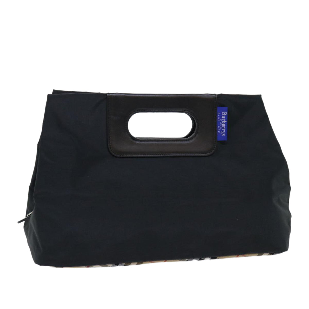 BurberrySs Nova Check Blue Label Hand Bag Nylon Black Beige Auth hk826