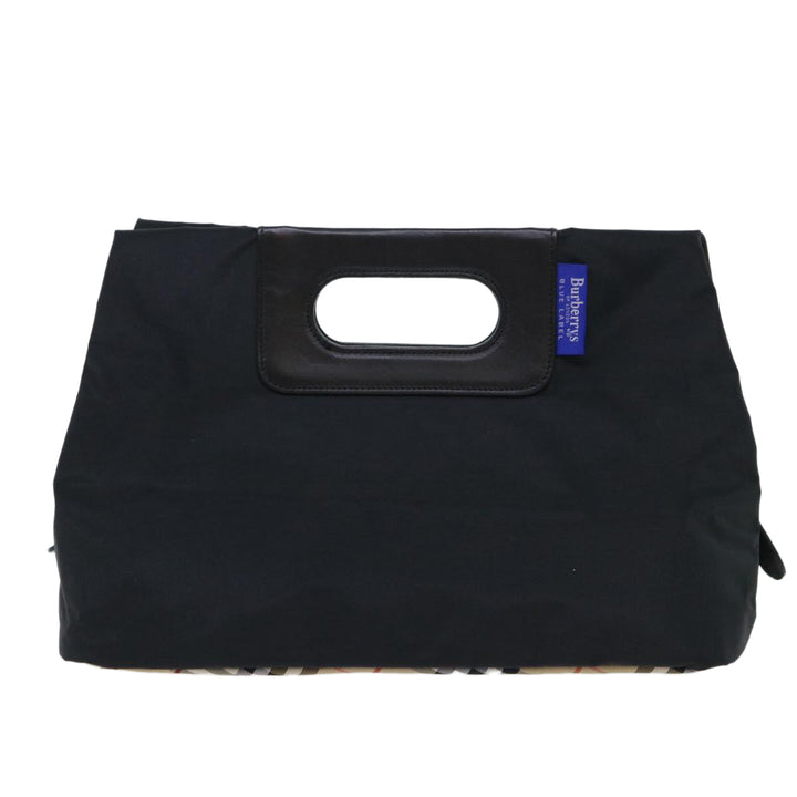 BurberrySs Nova Check Blue Label Hand Bag Nylon Black Beige Auth hk826