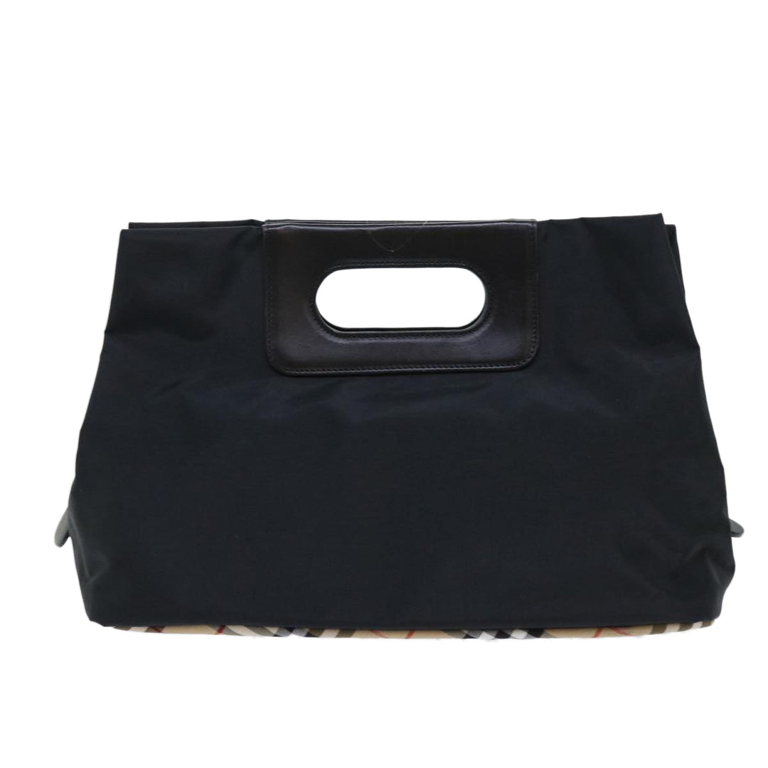 BurberrySs Nova Check Blue Label Hand Bag Nylon Black Beige Auth hk826