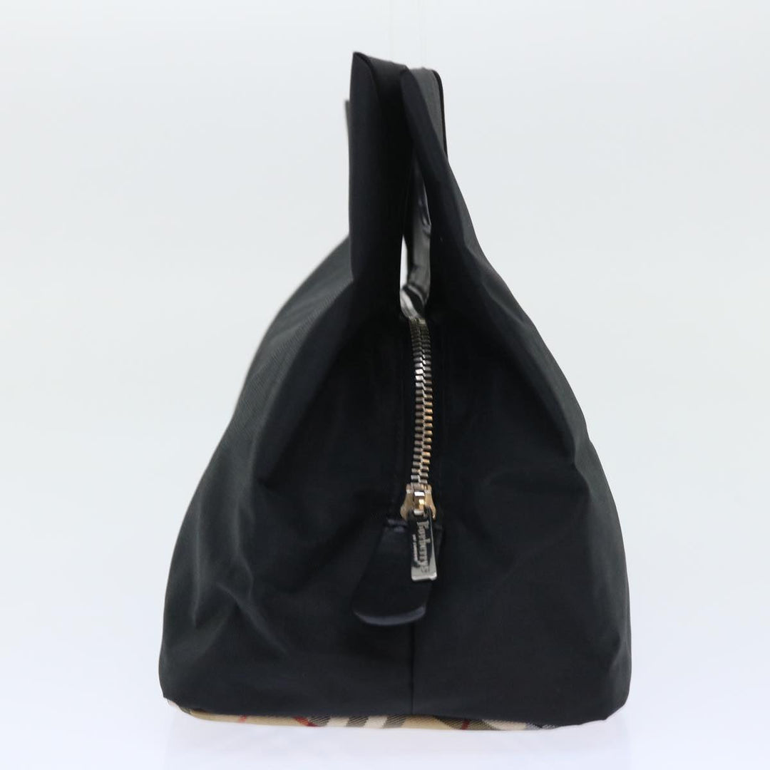 BurberrySs Nova Check Blue Label Hand Bag Nylon Black Beige Auth hk826