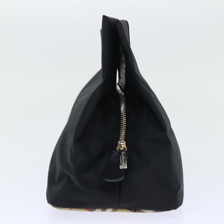 BurberrySs Nova Check Blue Label Hand Bag Nylon Black Beige Auth hk826