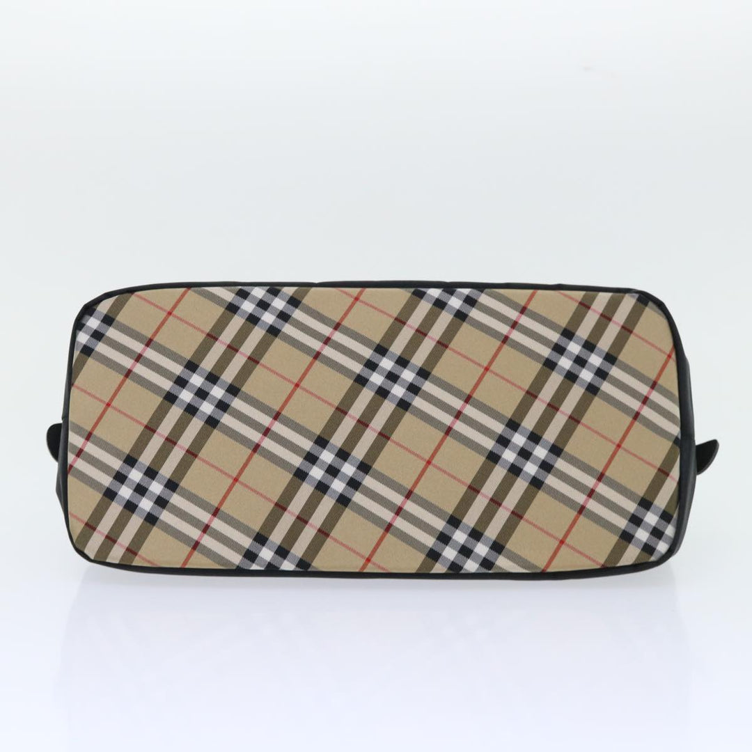 BurberrySs Nova Check Blue Label Hand Bag Nylon Black Beige Auth hk826