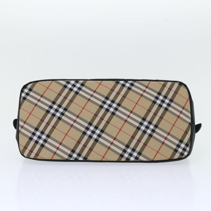BurberrySs Nova Check Blue Label Hand Bag Nylon Black Beige Auth hk826
