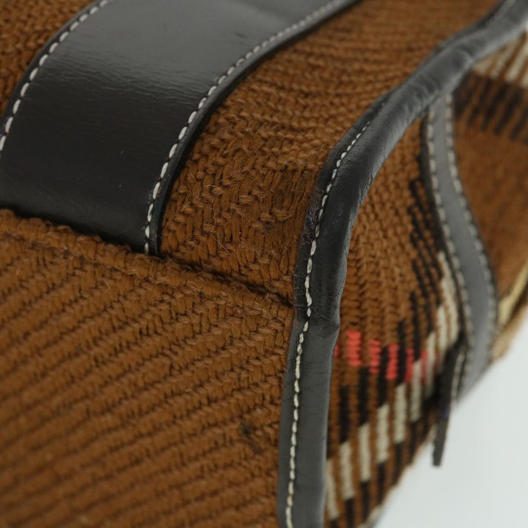 Burberry Blue Label Hand Bag Wool Leather Brown Auth hk844