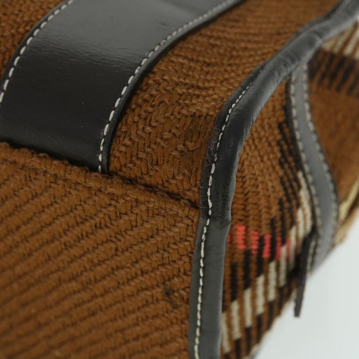 Burberry Blue Label Hand Bag Wool Leather Brown Auth hk844