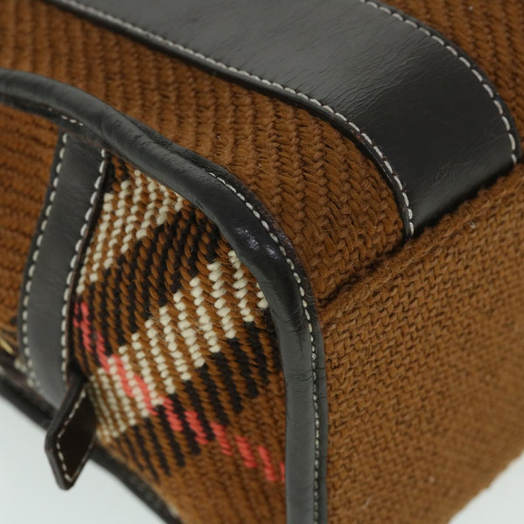 Burberry Blue Label Hand Bag Wool Leather Brown Auth hk844