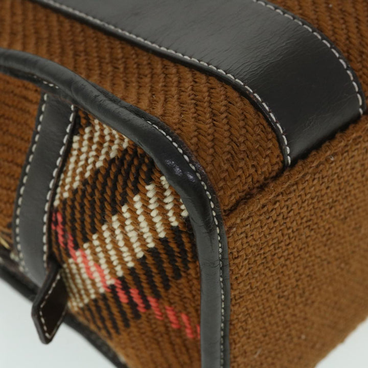 Burberry Blue Label Hand Bag Wool Leather Brown Auth hk844
