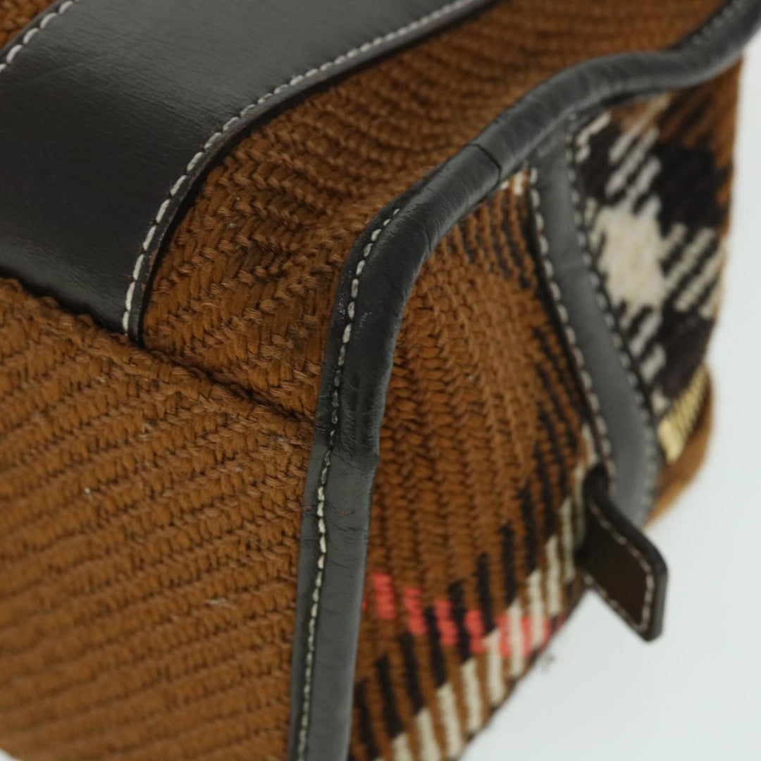 Burberry Blue Label Hand Bag Wool Leather Brown Auth hk844