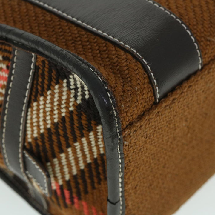 Burberry Blue Label Hand Bag Wool Leather Brown Auth hk844