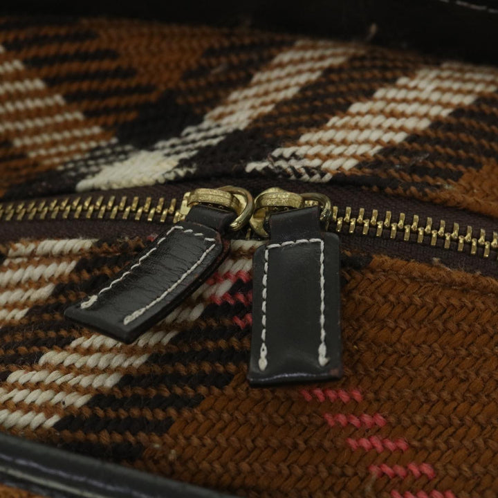 Burberry Blue Label Hand Bag Wool Leather Brown Auth hk844