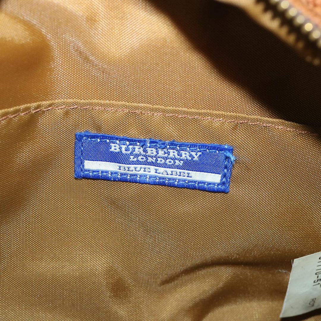 Burberry Blue Label Hand Bag Wool Leather Brown Auth hk844