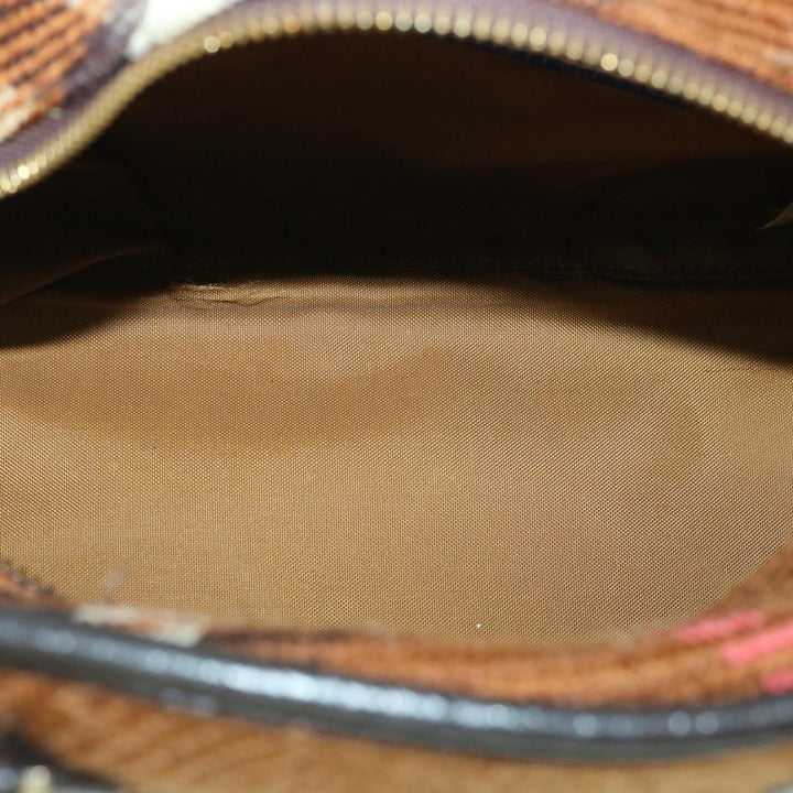 Burberry Blue Label Hand Bag Wool Leather Brown Auth hk844