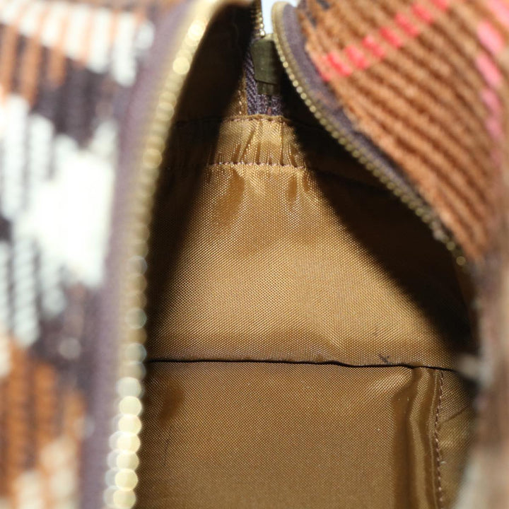 Burberry Blue Label Hand Bag Wool Leather Brown Auth hk844