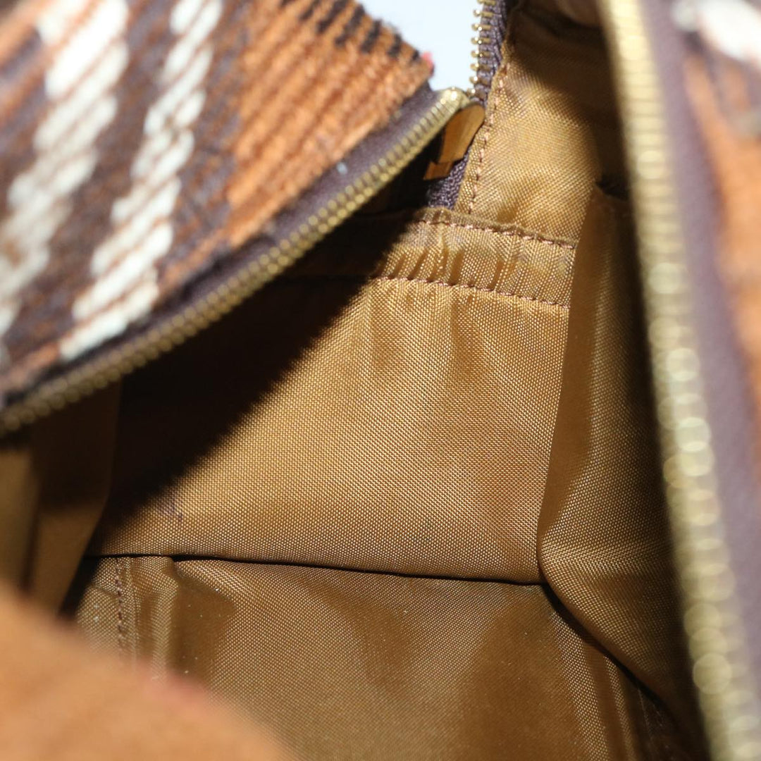 Burberry Blue Label Hand Bag Wool Leather Brown Auth hk844