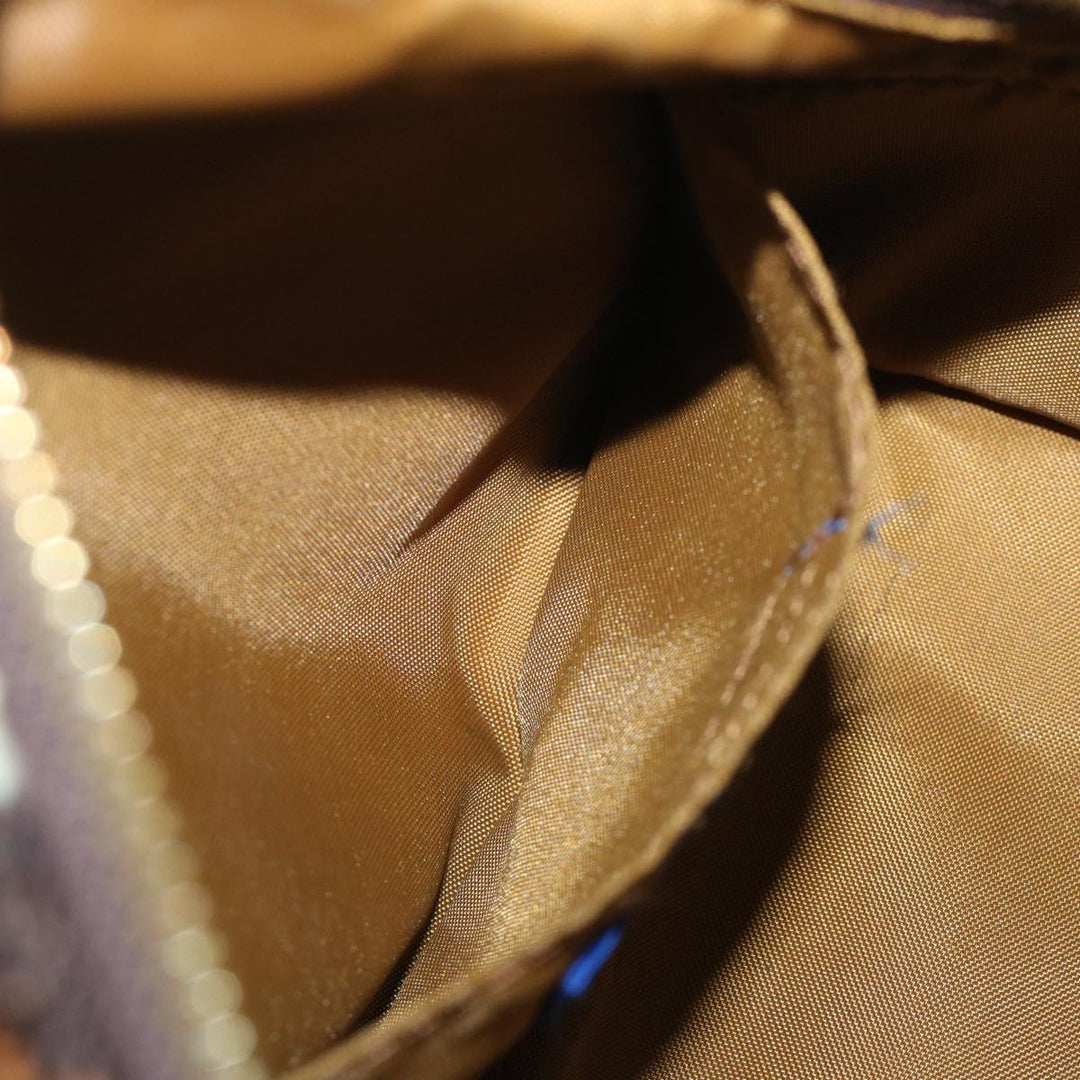 Burberry Blue Label Hand Bag Wool Leather Brown Auth hk844
