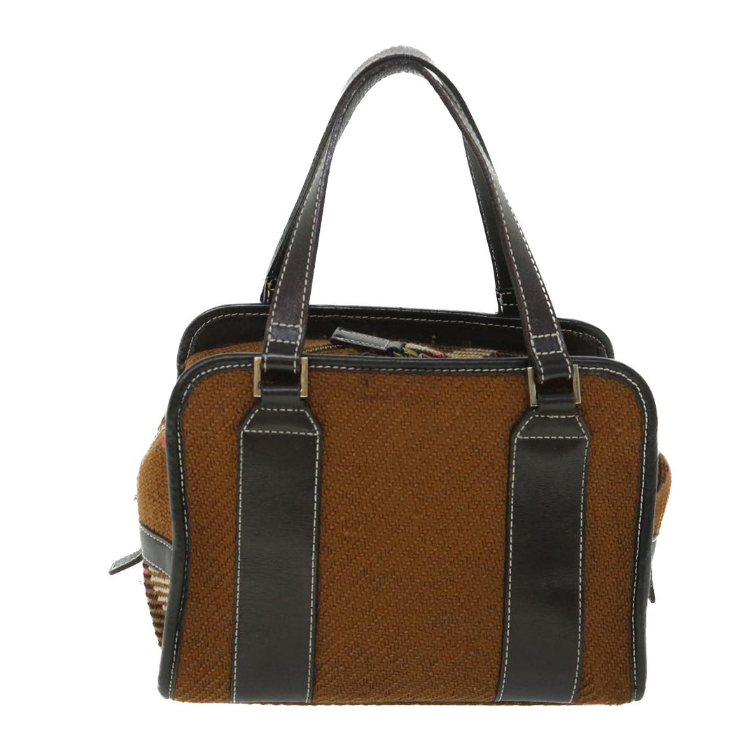 Burberry Blue Label Hand Bag Wool Leather Brown Auth hk844
