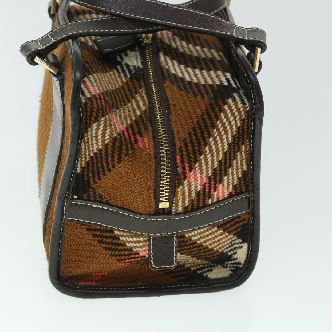 Burberry Blue Label Hand Bag Wool Leather Brown Auth hk844