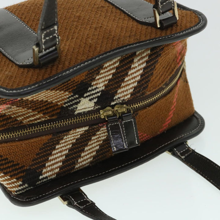 Burberry Blue Label Hand Bag Wool Leather Brown Auth hk844