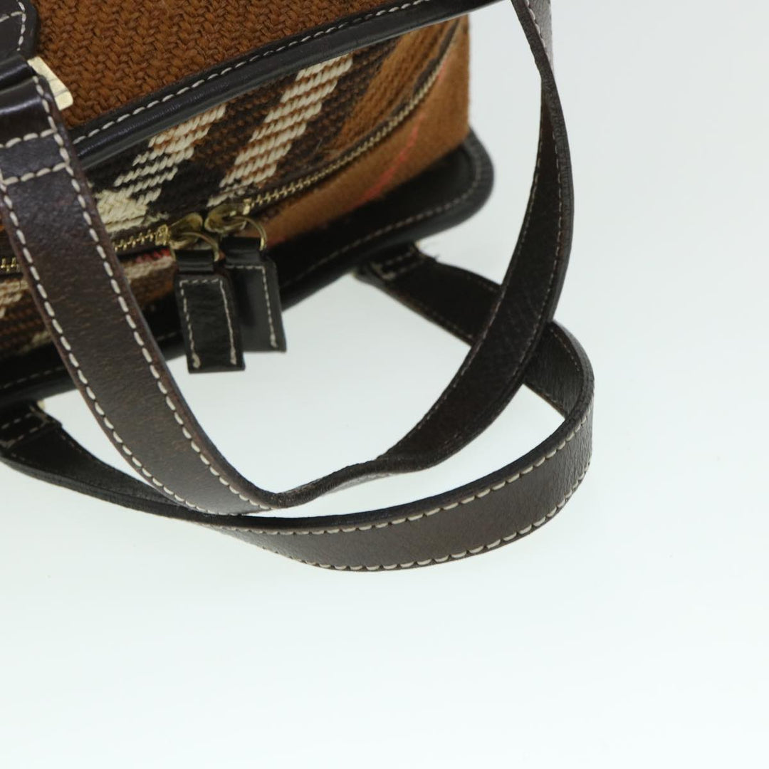 Burberry Blue Label Hand Bag Wool Leather Brown Auth hk844