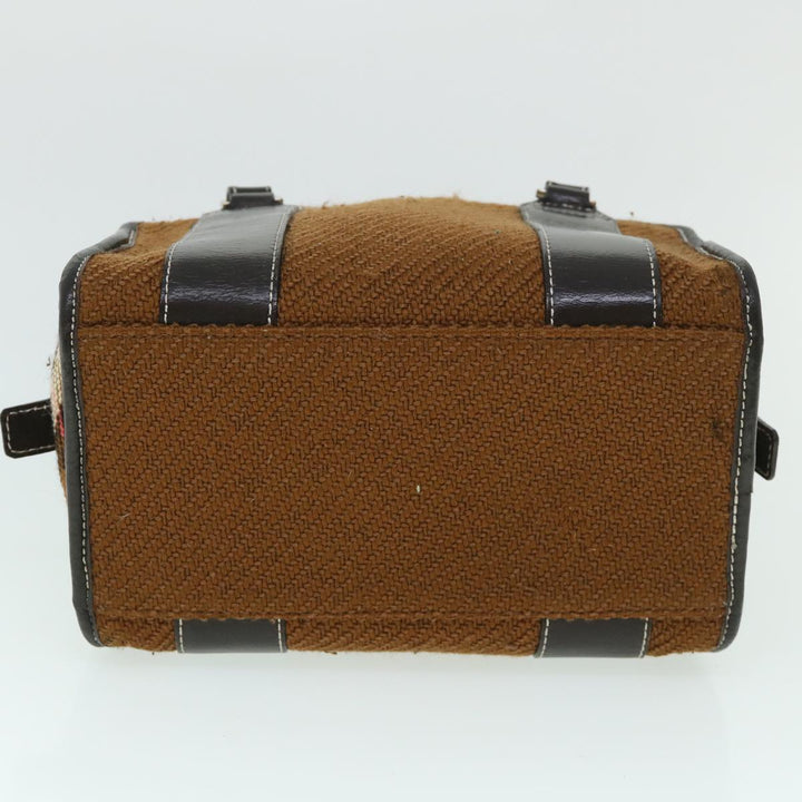 Burberry Blue Label Hand Bag Wool Leather Brown Auth hk844