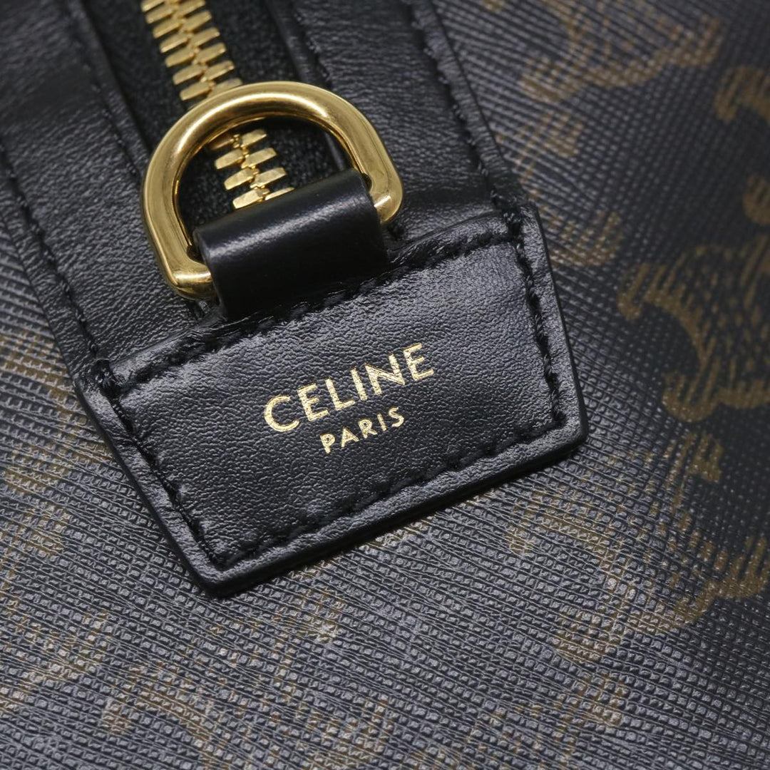 Celine Triomphe Canvas Boston Bag PVC Leather 2way Black Auth hk880