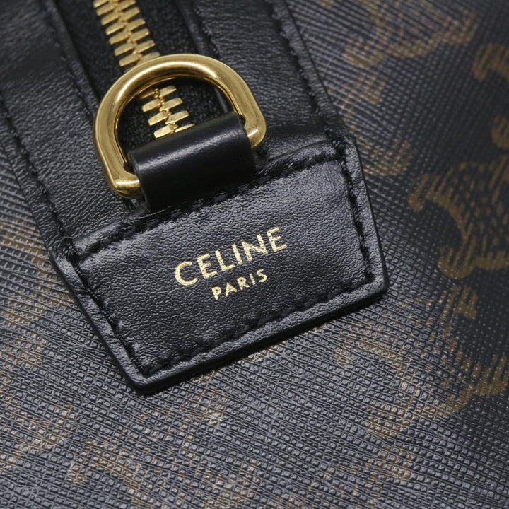 Celine Triomphe Canvas Boston Bag PVC Leather 2way Black Auth hk880