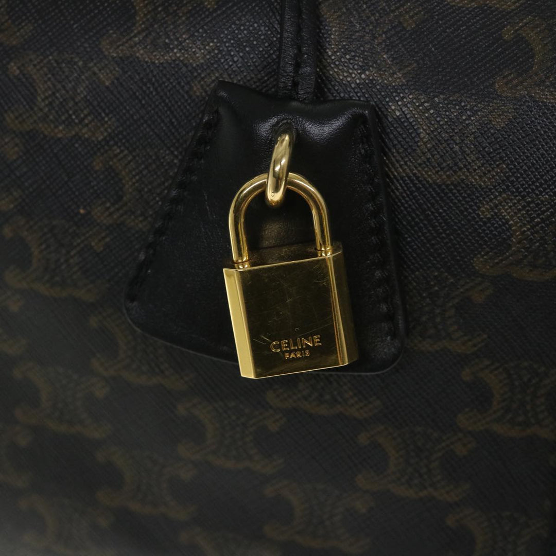 Celine Triomphe Canvas Boston Bag PVC Leather 2way Black Auth hk880