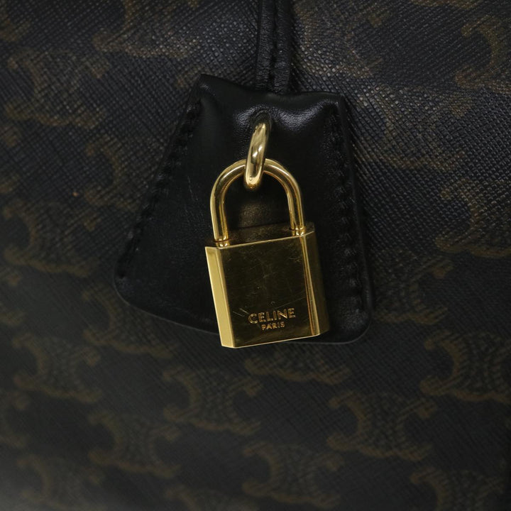Celine Triomphe Canvas Boston Bag PVC Leather 2way Black Auth hk880