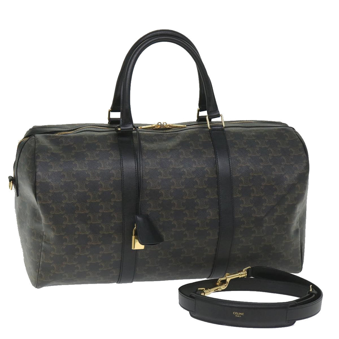 Celine Triomphe Canvas Boston Bag PVC Leather 2way Black Auth hk880