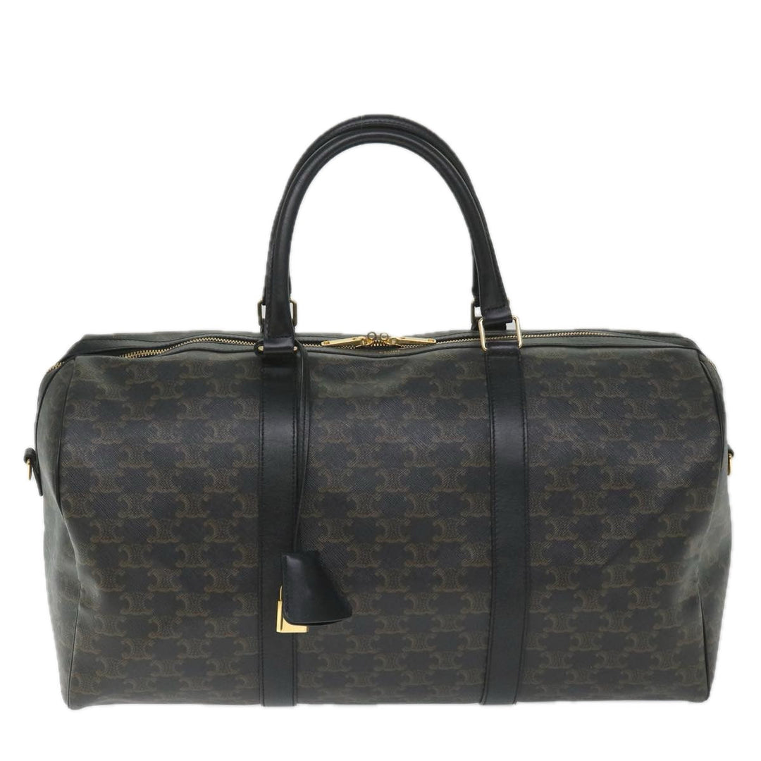 Celine Triomphe Canvas Boston Bag PVC Leather 2way Black Auth hk880