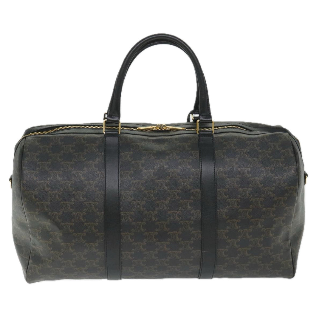 Celine Triomphe Canvas Boston Bag PVC Leather 2way Black Auth hk880