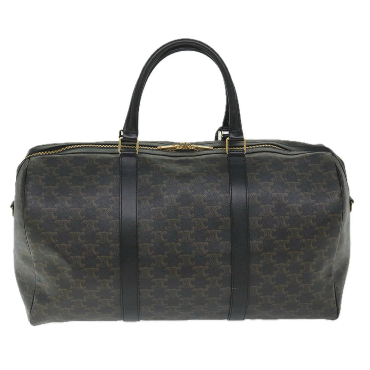 Celine Triomphe Canvas Boston Bag PVC Leather 2way Black Auth hk880