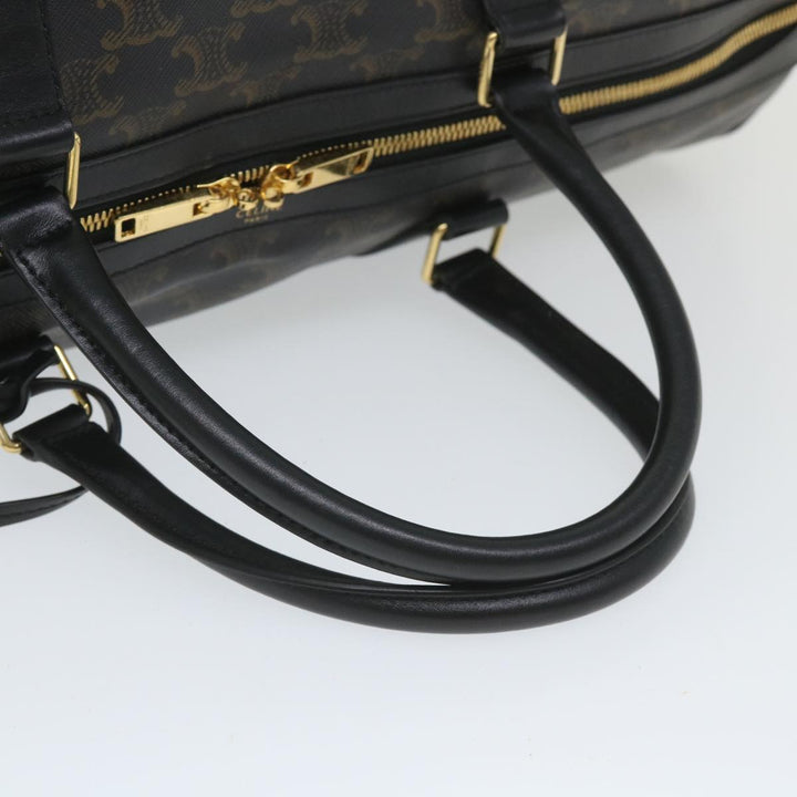 Celine Triomphe Canvas Boston Bag PVC Leather 2way Black Auth hk880