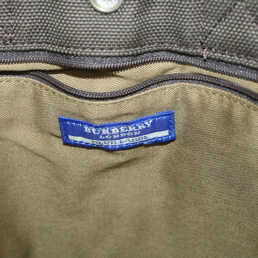 Burberry Blue Label Tote Bag Canvas Khaki Auth hk895