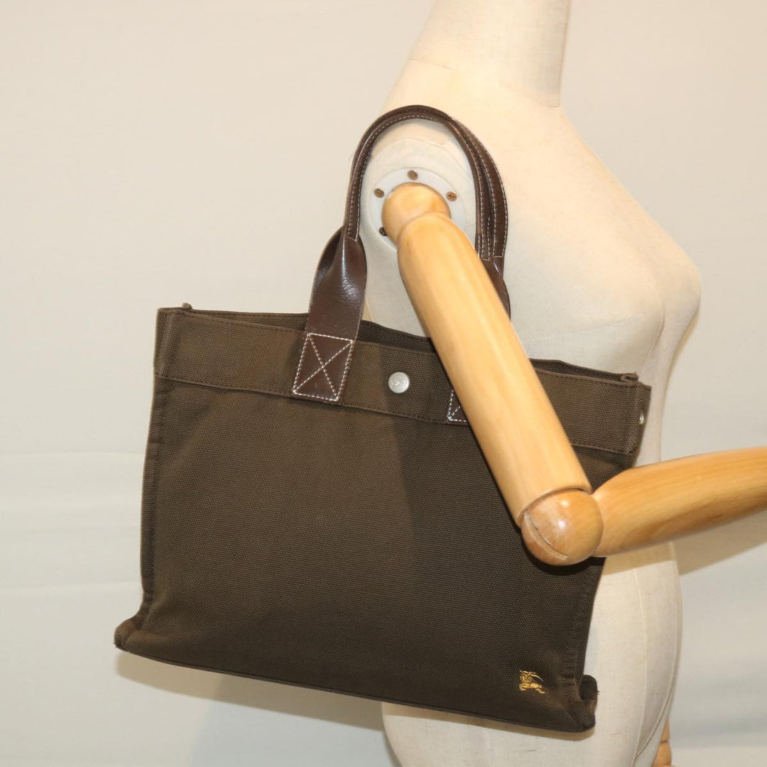 Burberry Blue Label Tote Bag Canvas Khaki Auth hk895