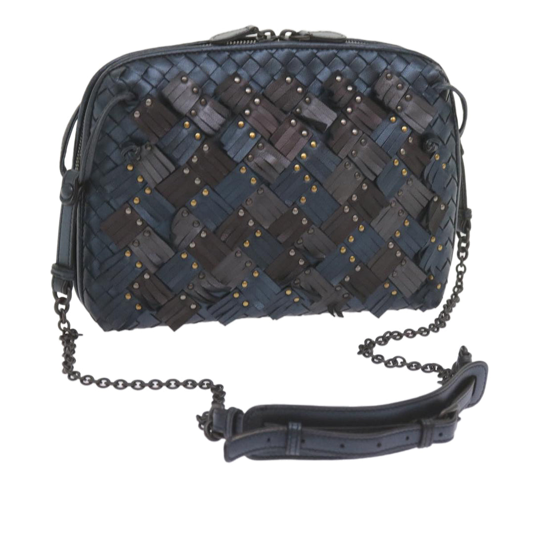Bottega veneta INTRECCIATO Nodini Shoulder Bag Leather Navy Bronze Auth hk942