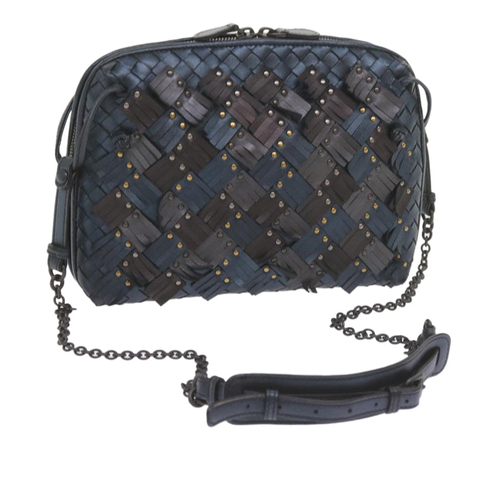 Bottega veneta INTRECCIATO Nodini Shoulder Bag Leather Navy Bronze Auth hk942