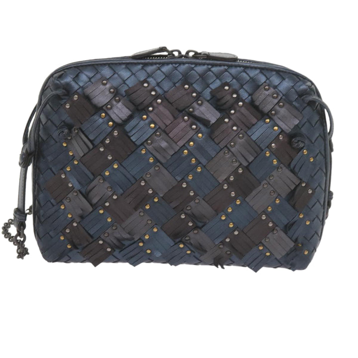 Bottega veneta INTRECCIATO Nodini Shoulder Bag Leather Navy Bronze Auth hk942