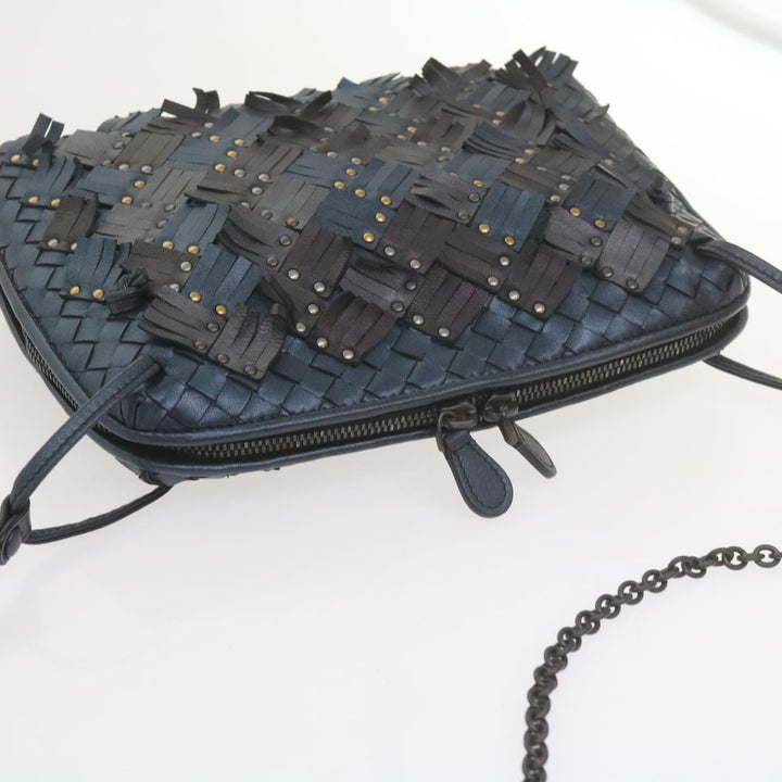 Bottega veneta INTRECCIATO Nodini Shoulder Bag Leather Navy Bronze Auth hk942