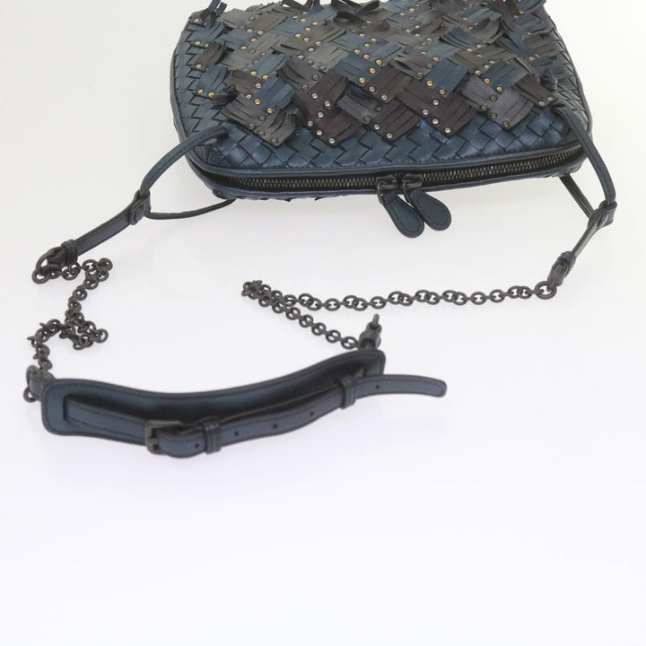 Bottega veneta INTRECCIATO Nodini Shoulder Bag Leather Navy Bronze Auth hk942