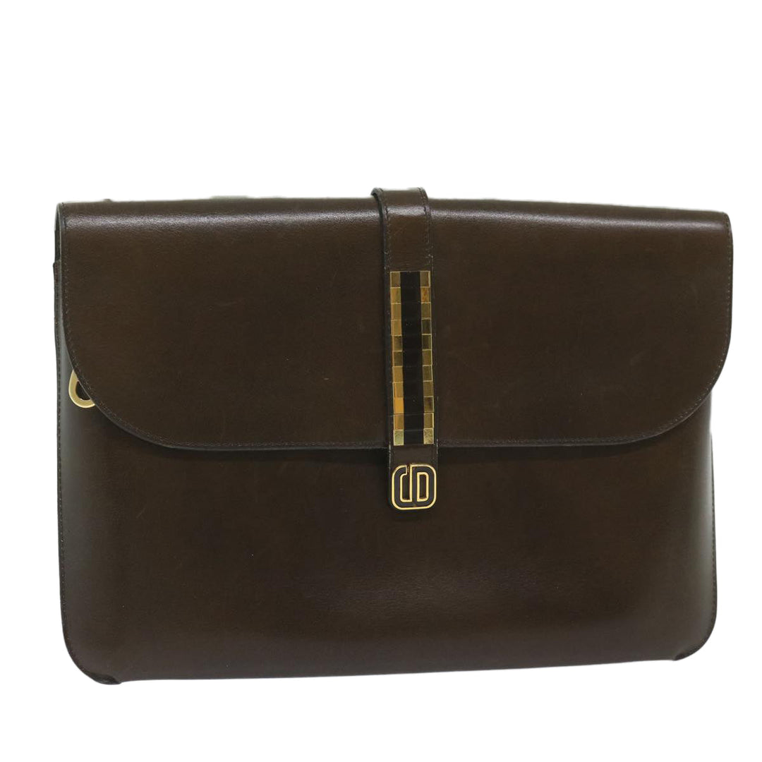 CHRISTIAN Top quality Dior Shoulder Bag Leather Brown Auth hk953