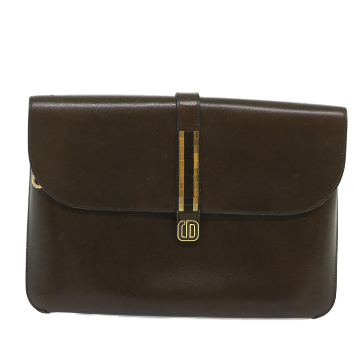 CHRISTIAN Top quality Dior Shoulder Bag Leather Brown Auth hk953