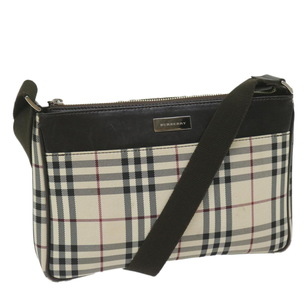 BURBERRY Nova Check Shoulder Bag Nylon Beige Auth hk954