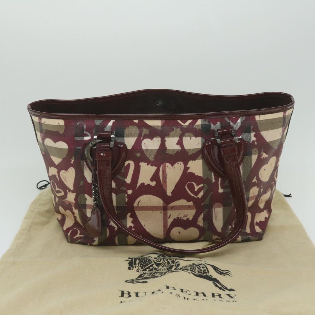 Burberry Nova Check Tote Bag PVC Leather Red Auth hk959