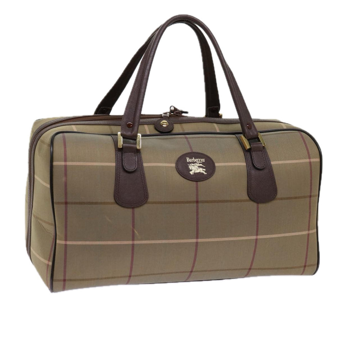 BURBERRYSs Nova Check Boston Bag Nylon Canvas Brown Auth hk981